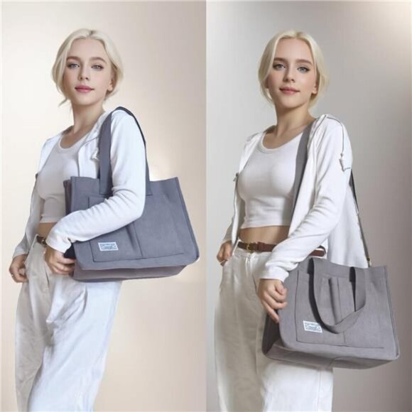 Tote Bag with Pockets, Grey - Picture 3 of 4